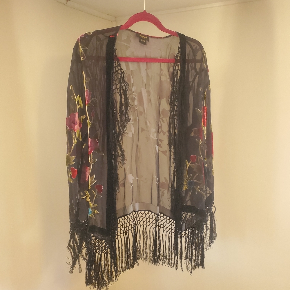 Anio.A Black Shawl with Floral Designs